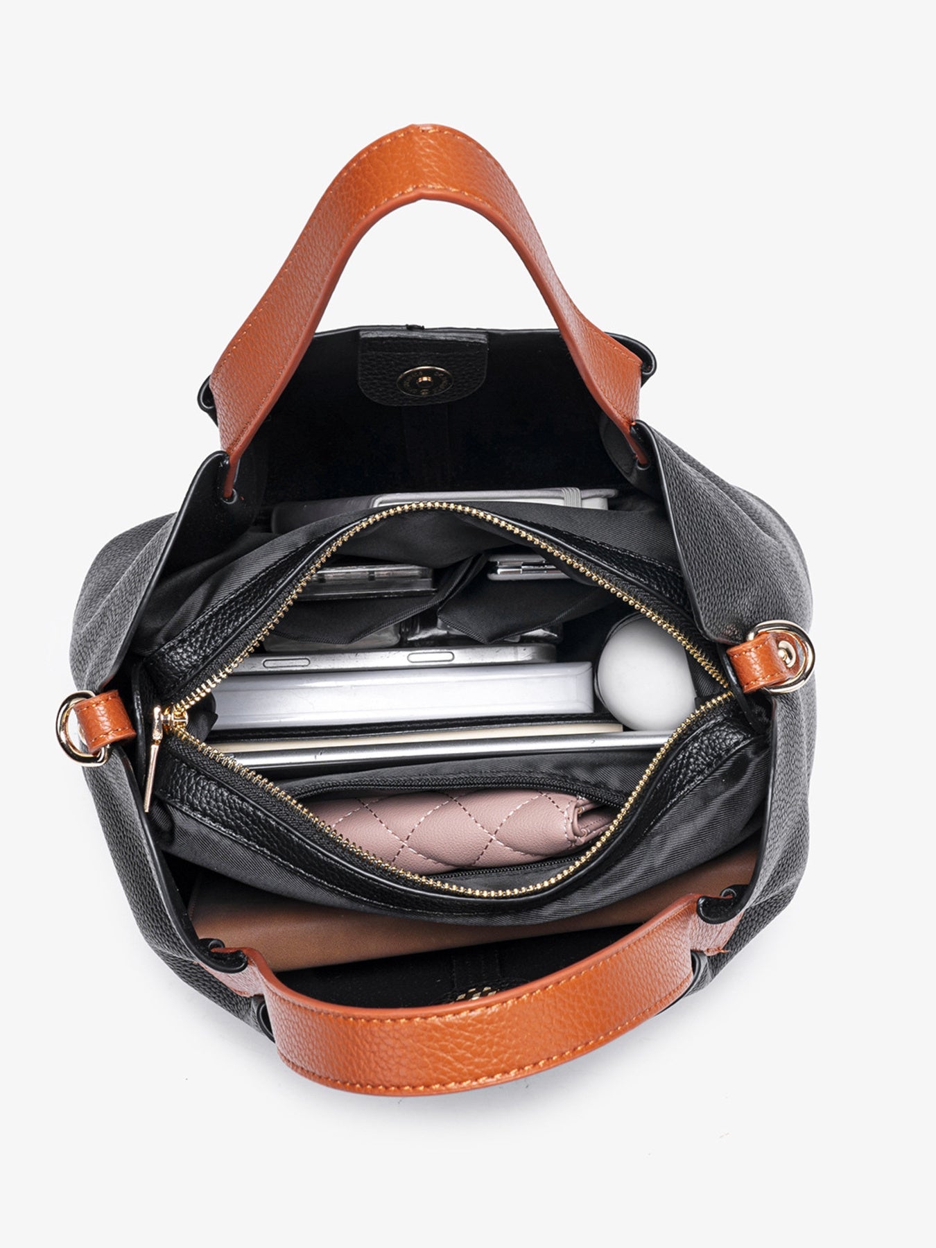 Leather Contrast Handle Handbag