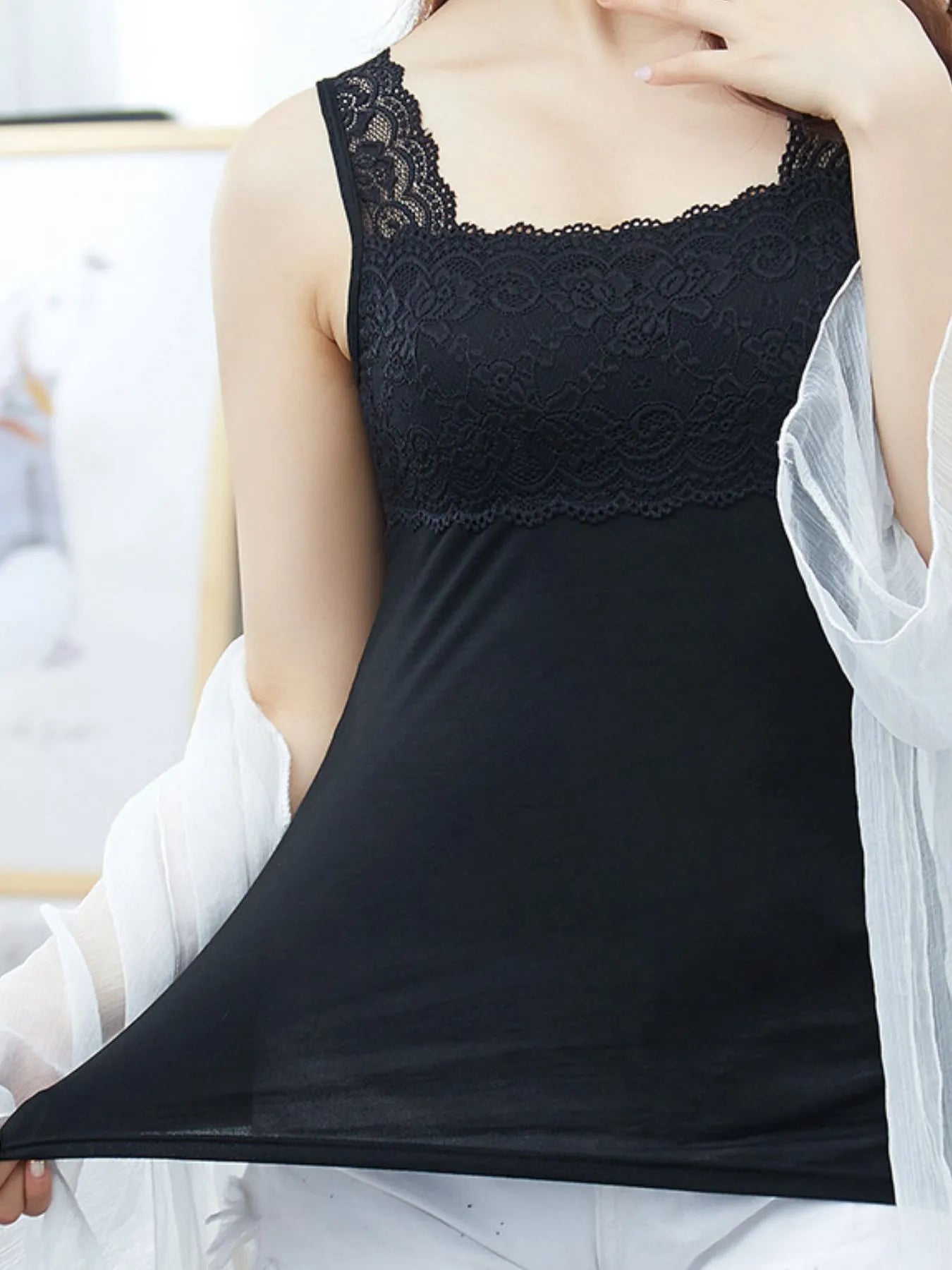 Lace Detail Square Neck Tank