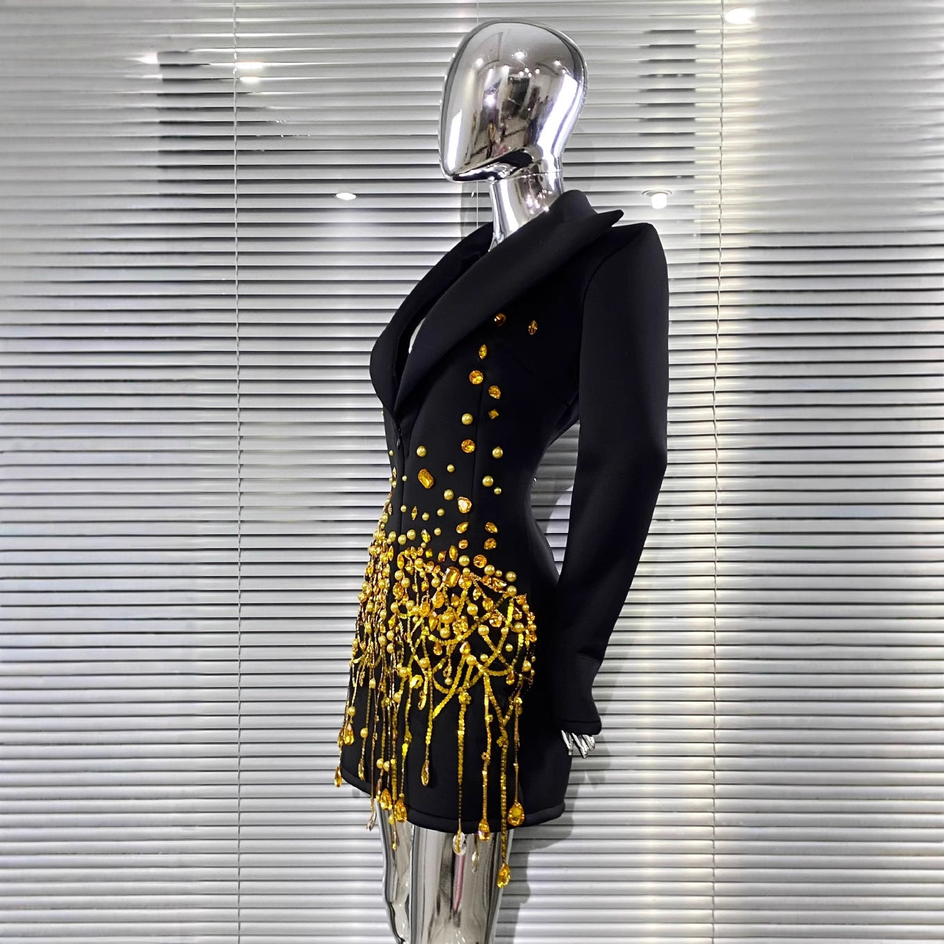 Luxury Rhinestone Sequins Pearl Sexy Low Cut Business Suit And Dress