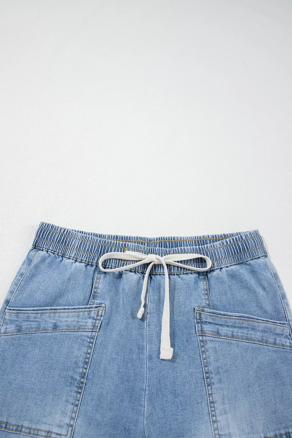 Drawstring Waist Wide Leg Ankle Length Jeans