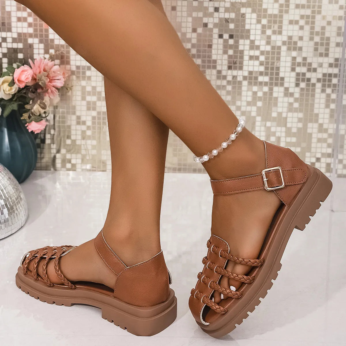Braided Ankle Strap Sandals