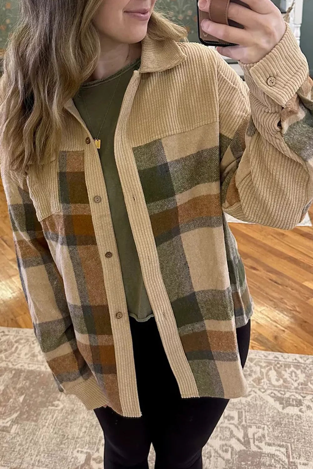 Retro Plaid Corduroy Patchwork Shacket