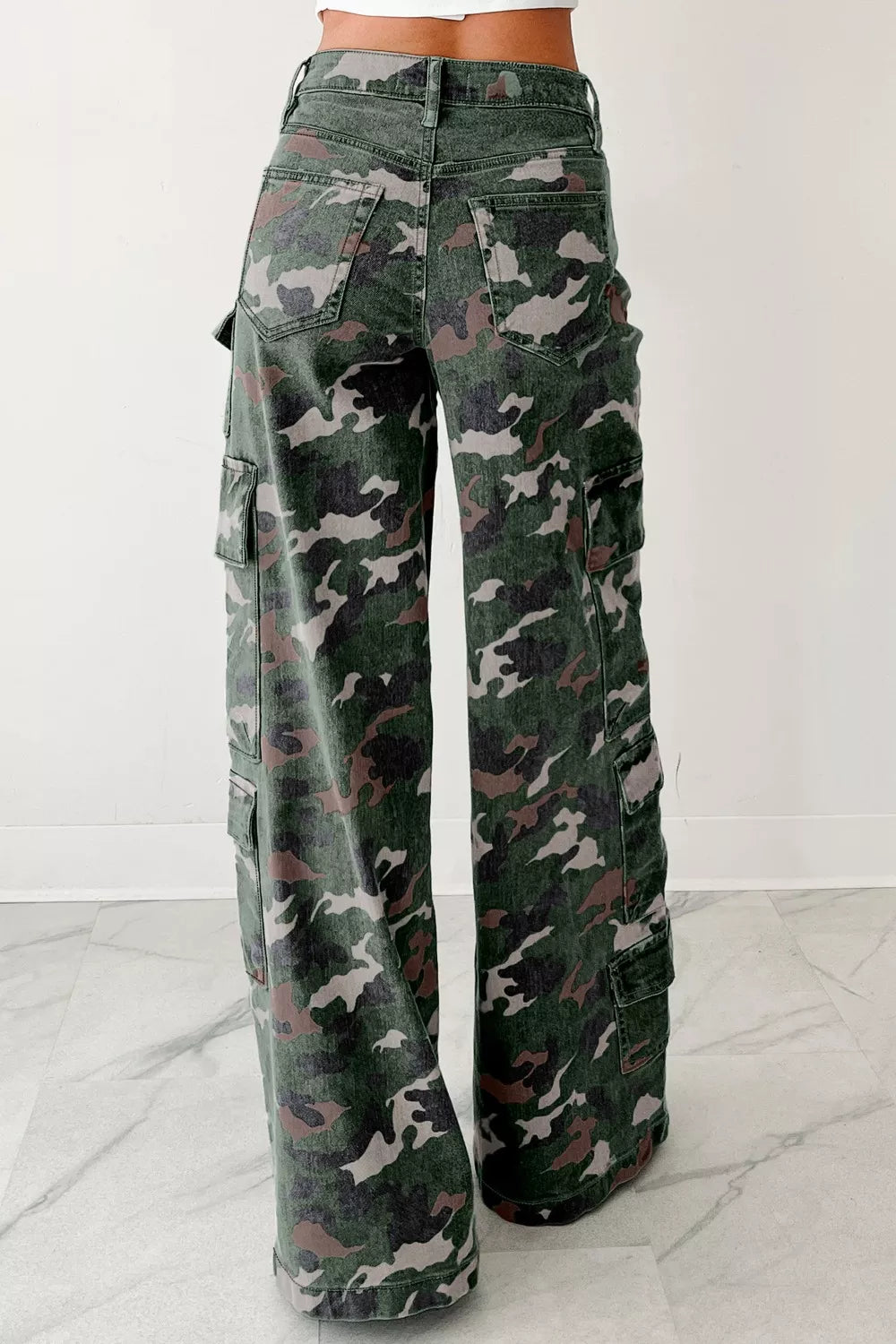 Camo Print High Waist Cargo Pants