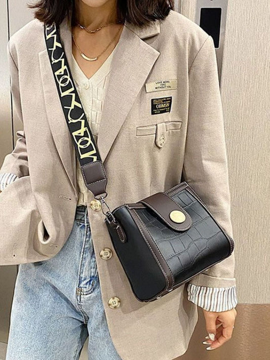 Crocodile Pattern Wide Strap Crossbody Bag