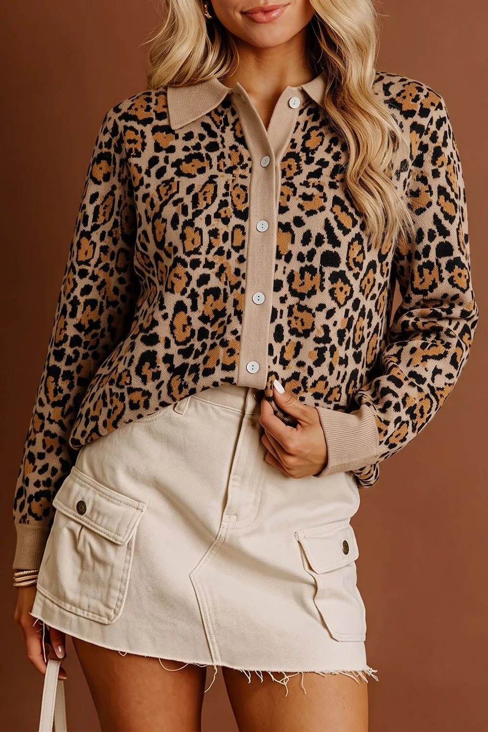 Leopard Print Button-Up Cardigan Long Sleeve Cardigans