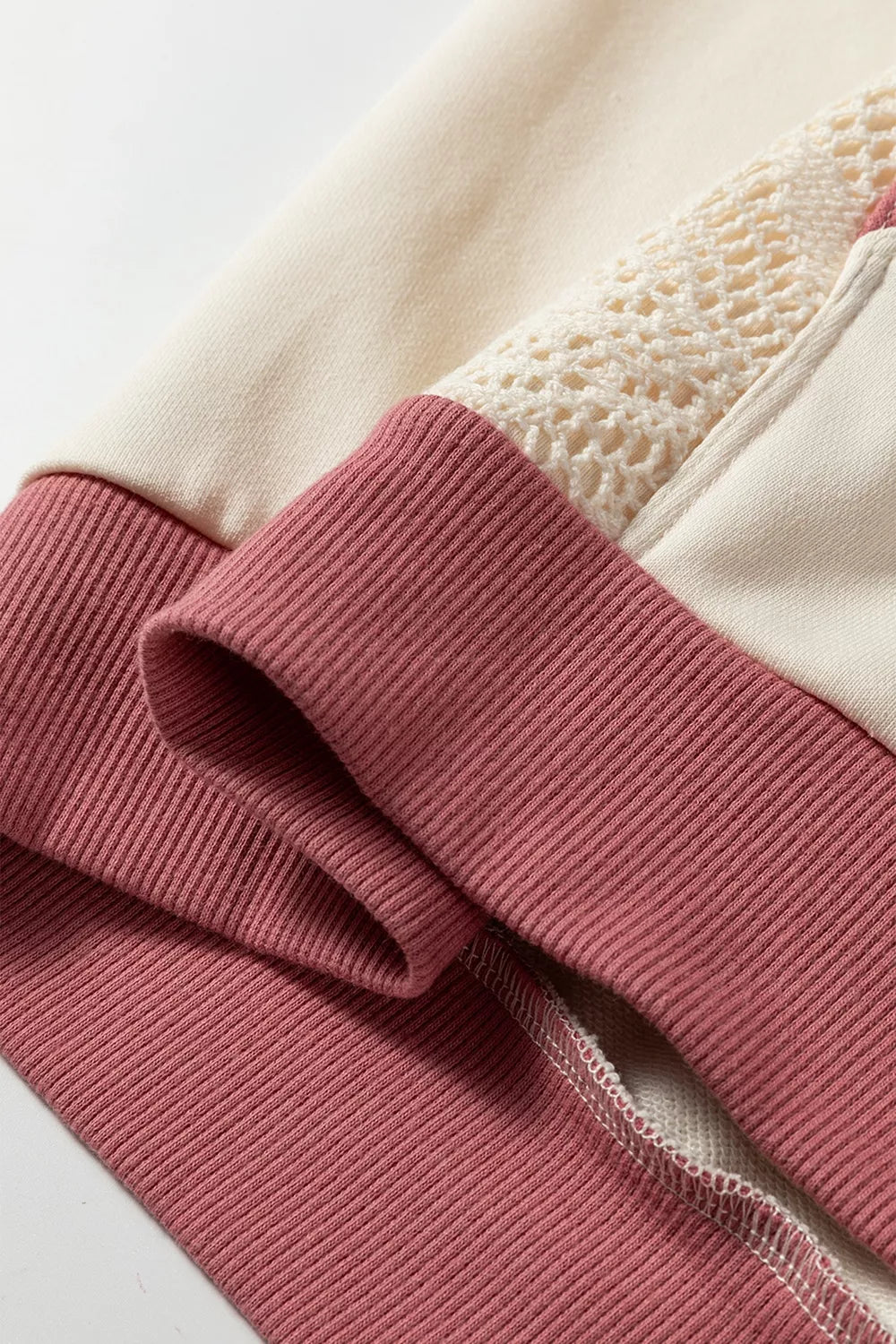Crochet Knit Contrast Trim Hoodie
