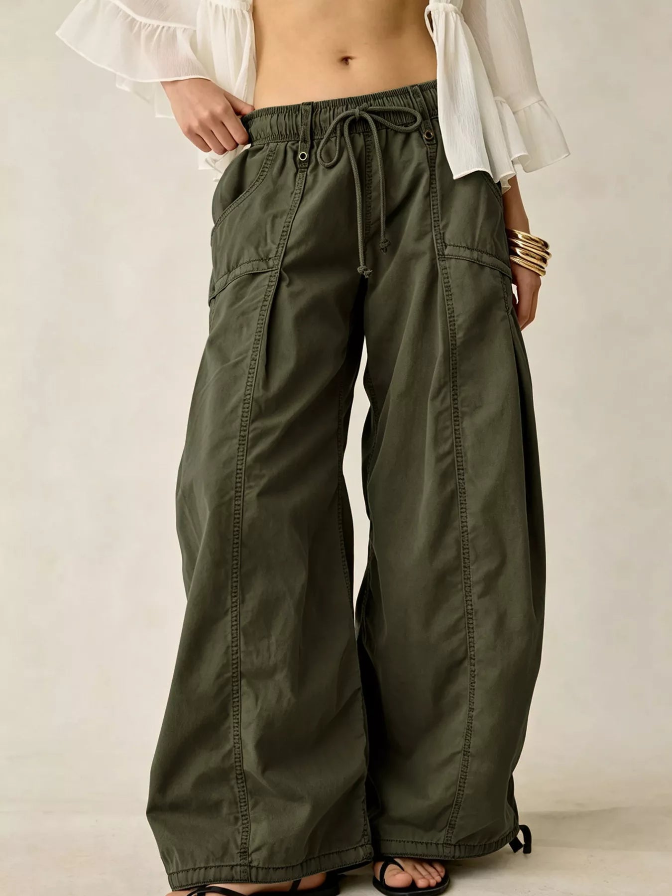 High-Waisted Cargo Wide-Leg Pants