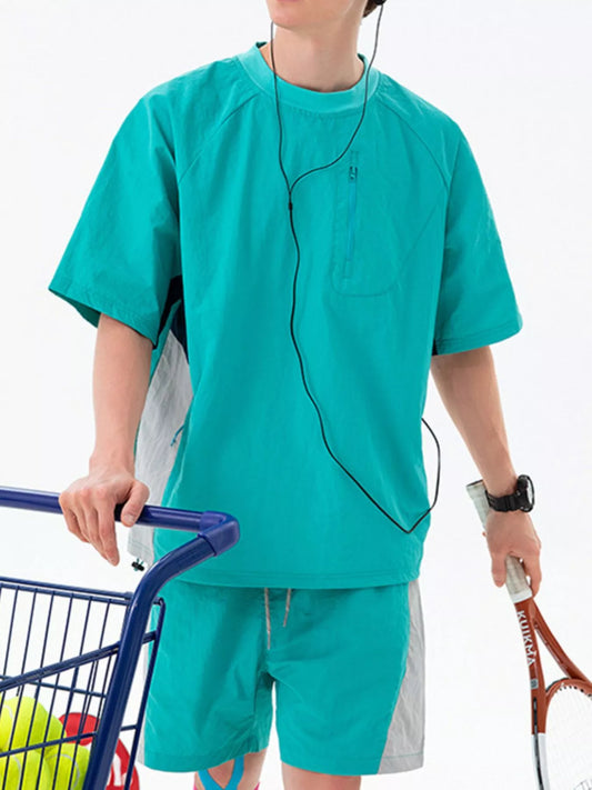 Men's Contrast Round Neck Short Sleeve T-Shirt