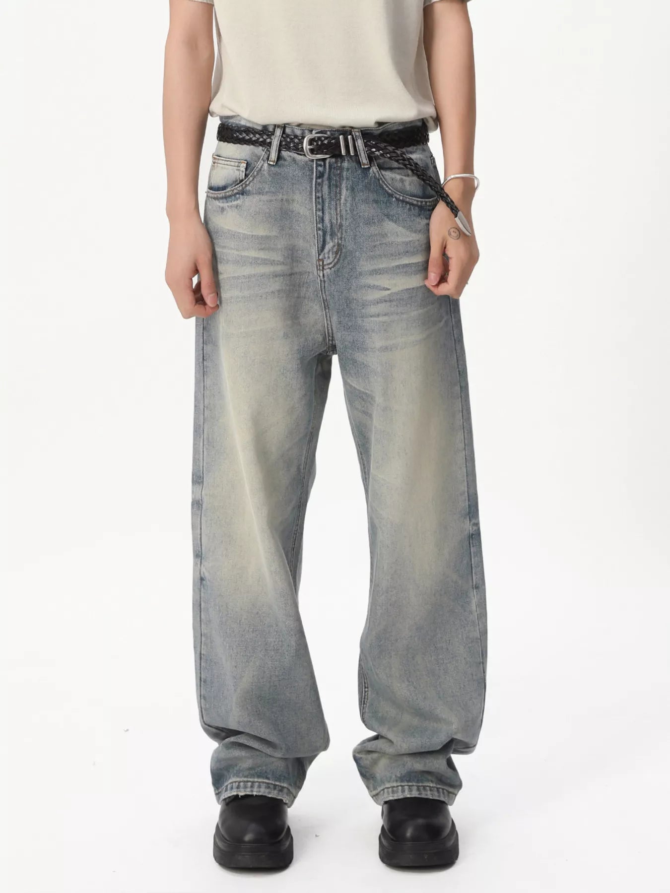 Men's Vintage Wash Wide Leg Jeans