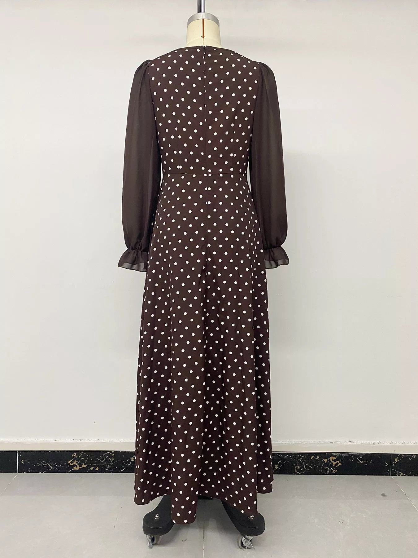 Polka Dot Square Neck Long Sleeve Maxi Dress