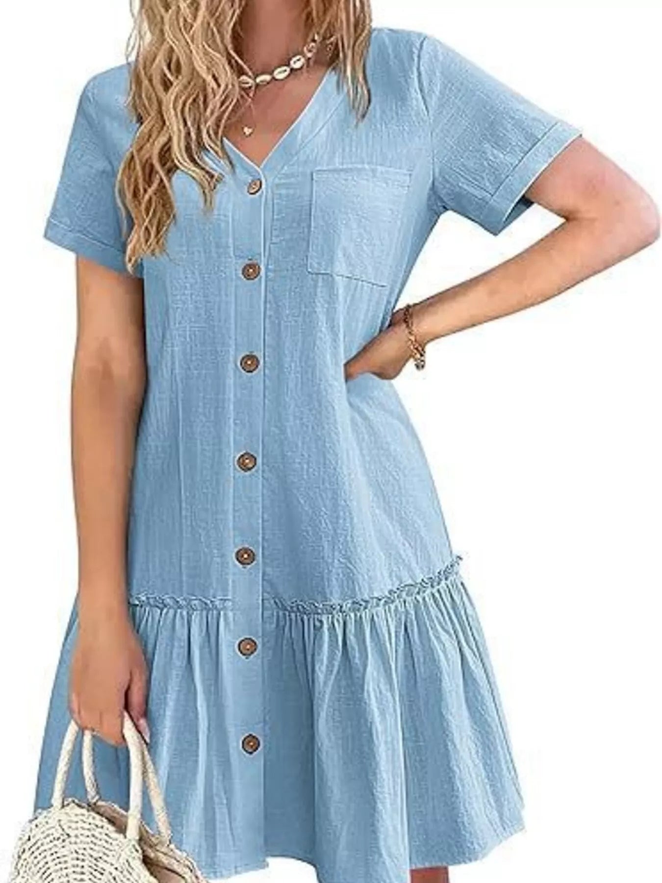 Full Size Button-Down Ruffle Hem Mini Dress Plus Size