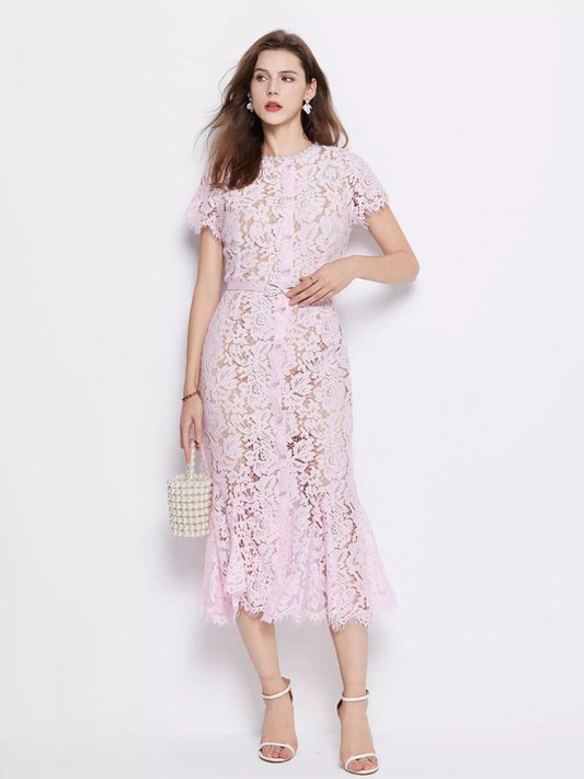 Lace Short Sleeve Mermaid Dress