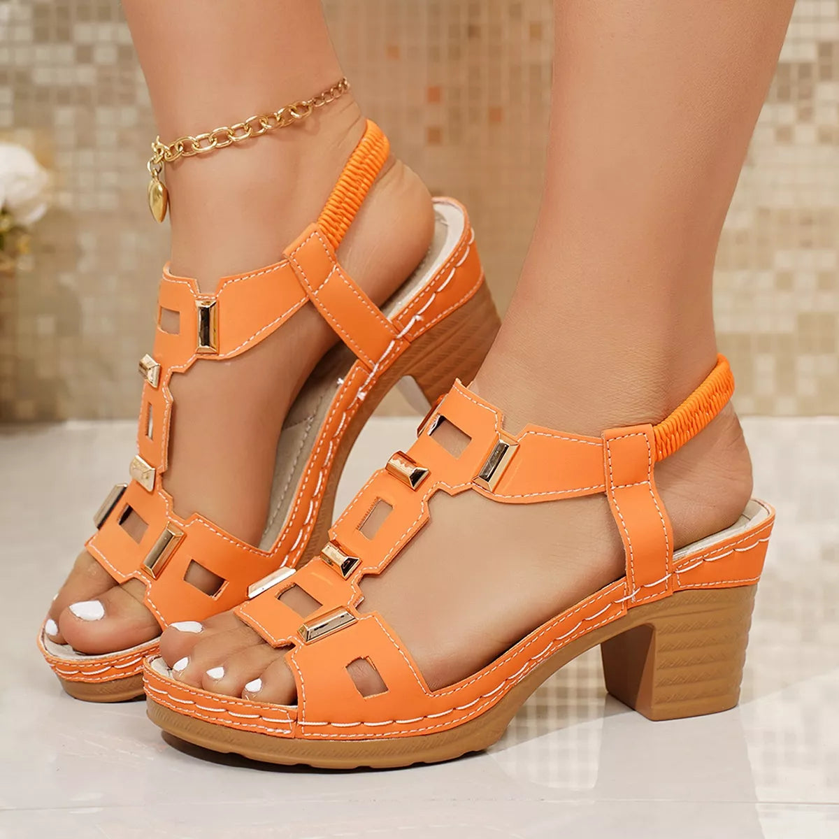 Open Toe Block Heels Sandals