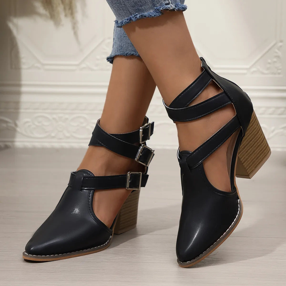 Point Toe Block Heels Sandals