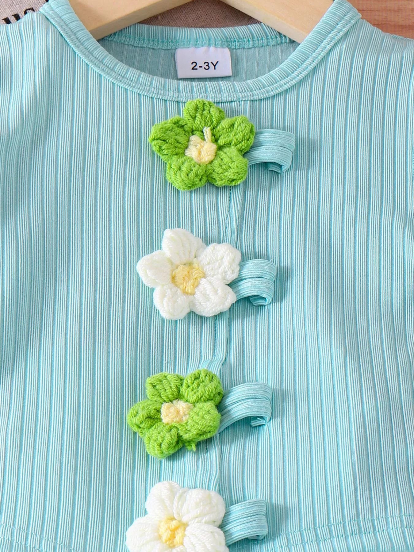 Children's Ribbed Knit Flower Top and Shorts Set