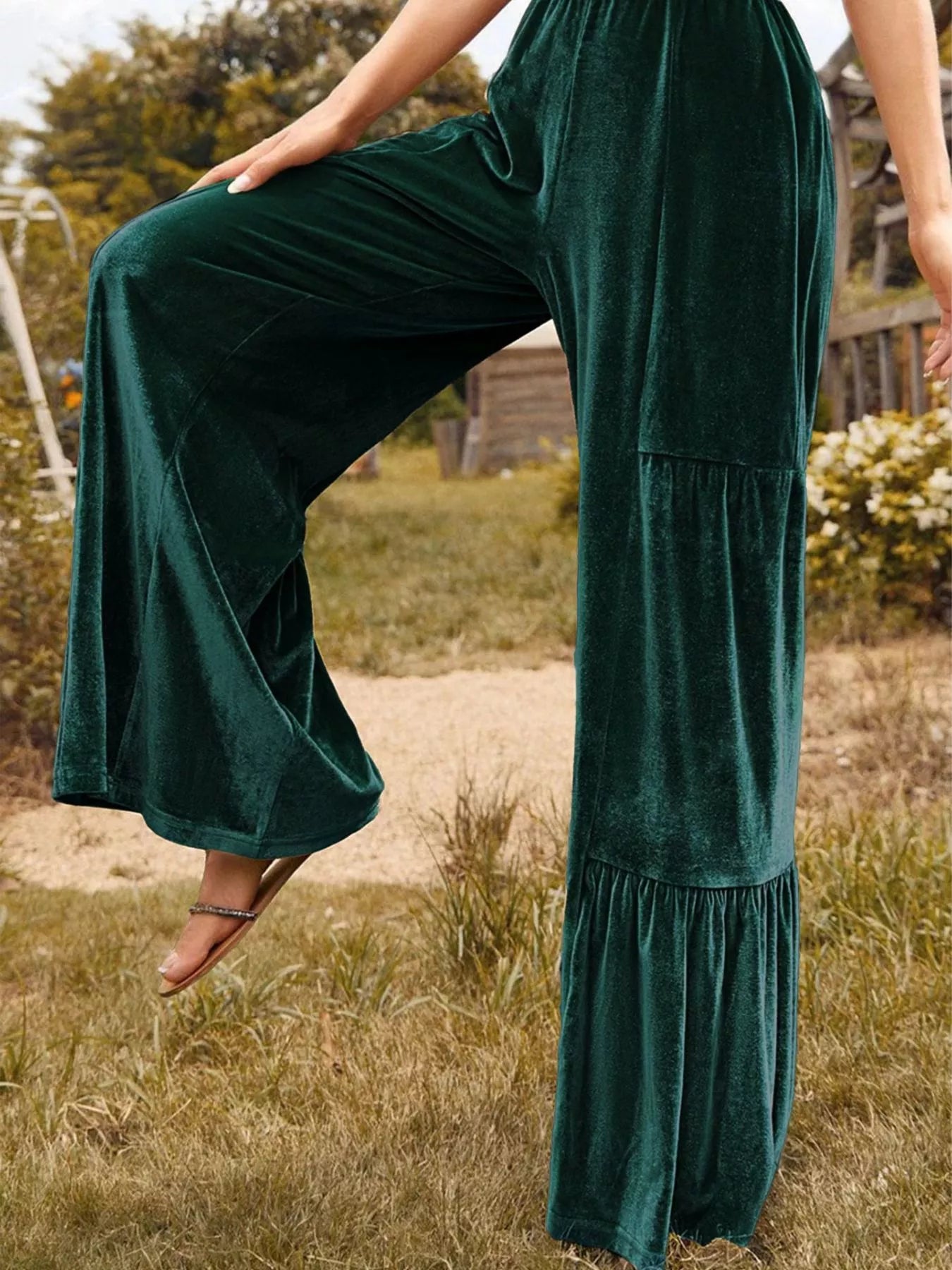 Velvet High Waist Wide Leg Pants