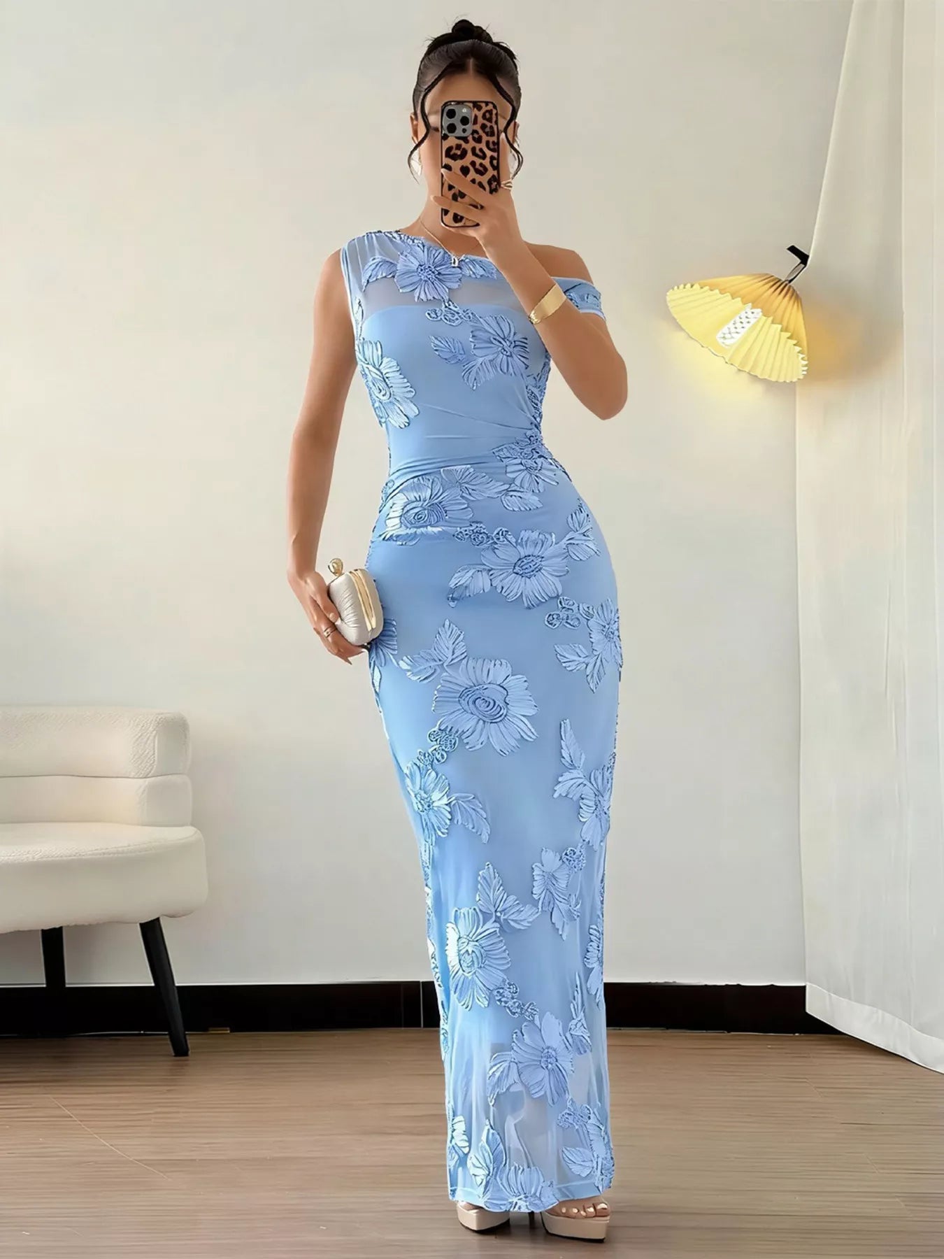 Embroidered One Shoulder Maxi Dress