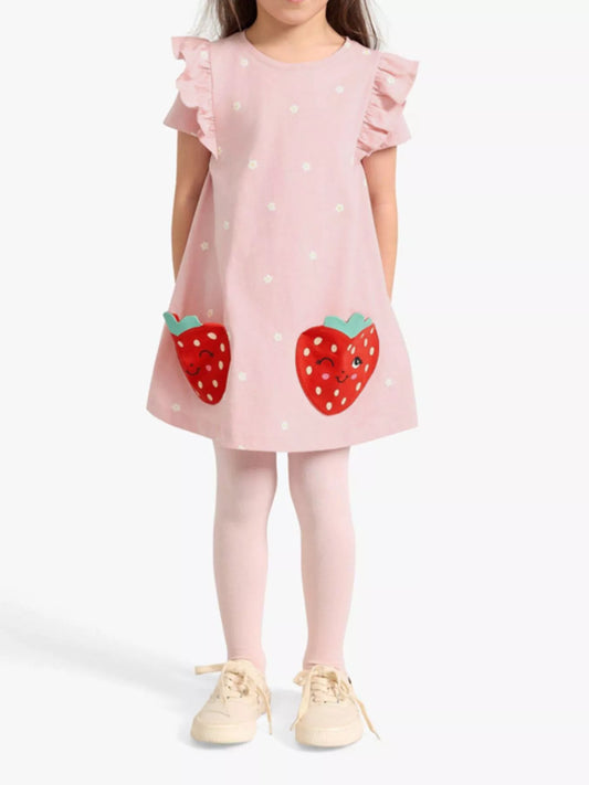Children's Strawberry Applique Ruffle Sleeve Dress