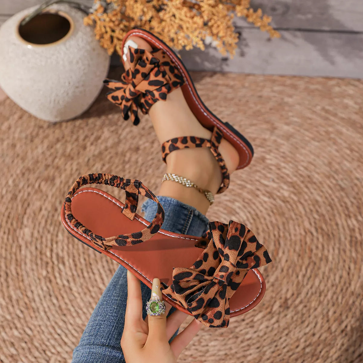 Leopard Print Bow Sandals