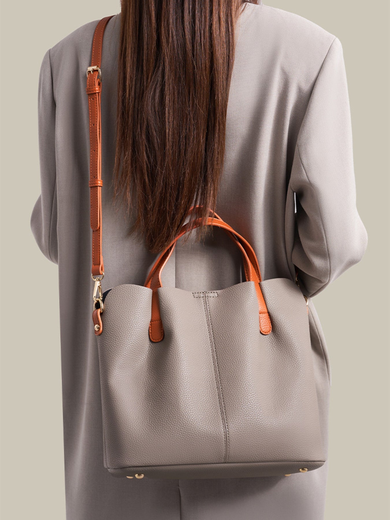 Leather Contrast Handle Handbag