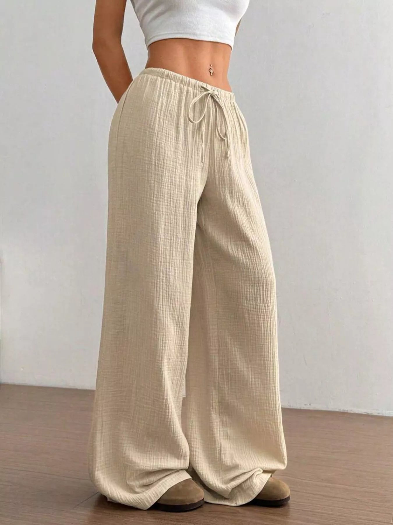 Wide-Leg Drawstring Pants