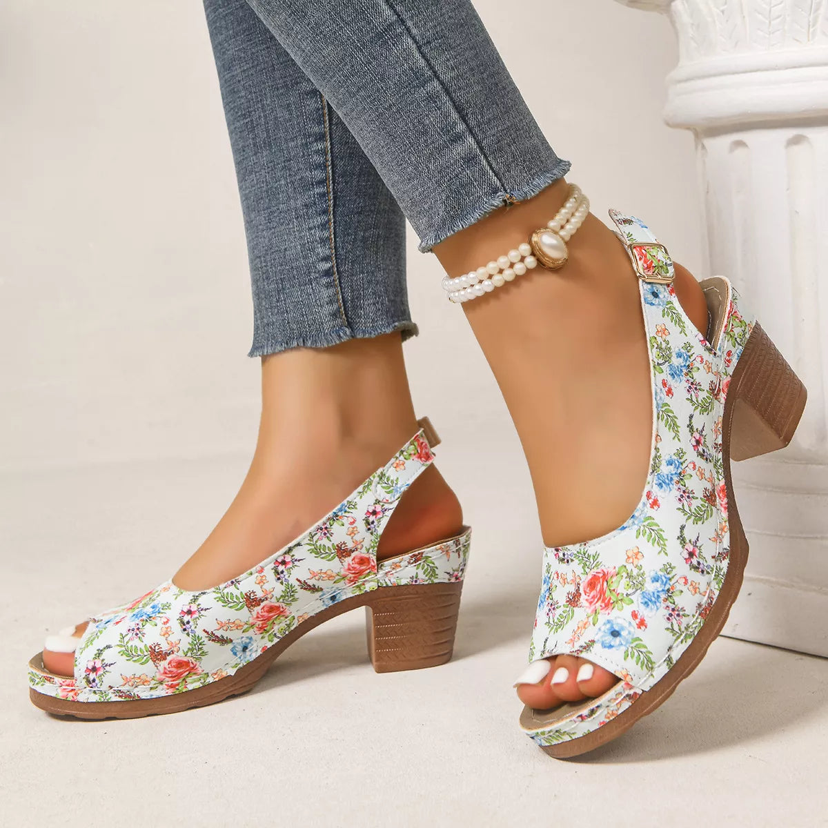 Peep Toe Block Heels Sandals