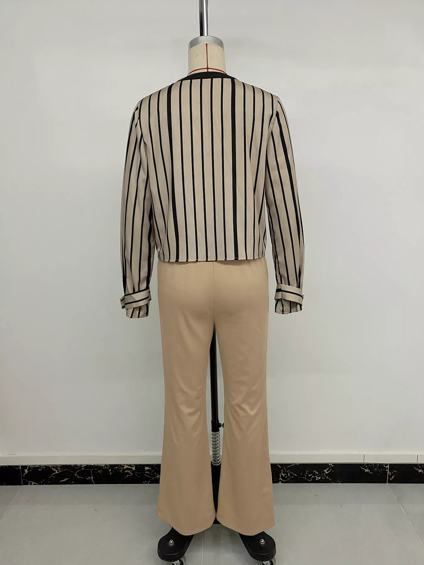 Striped Button-Down Shirt and High-Waisted Flare Pants Set