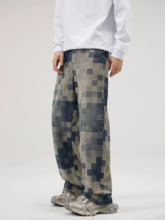 Men's Full Size Pixelated Print Loose Fit Jeans Plus Size
