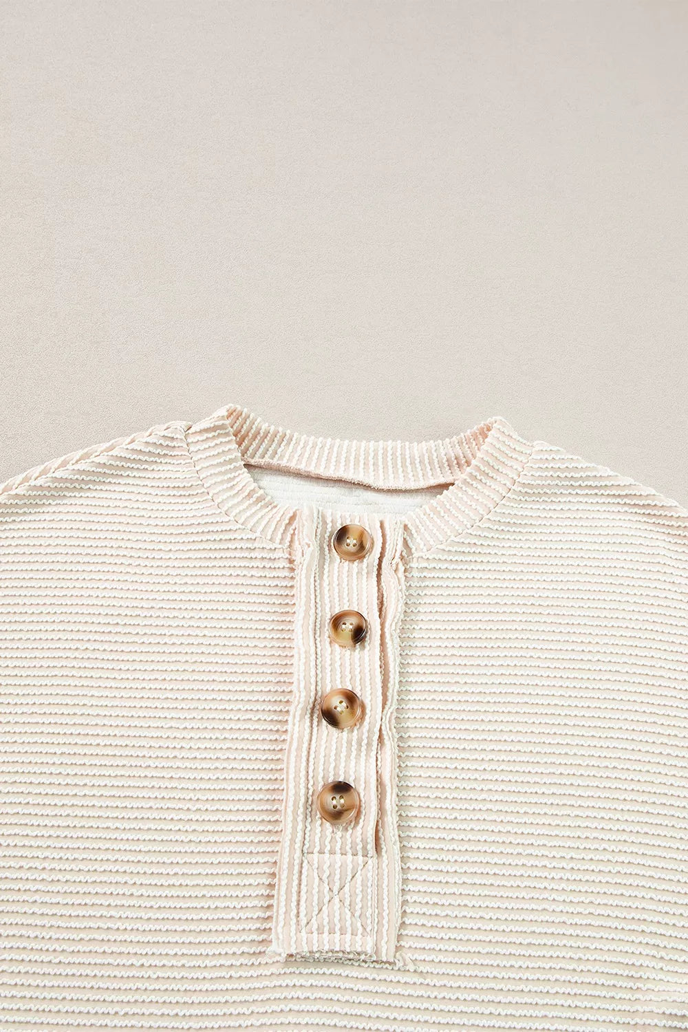 Corded Texture Lantern Sleeve Buttons Henley Sweatsuit