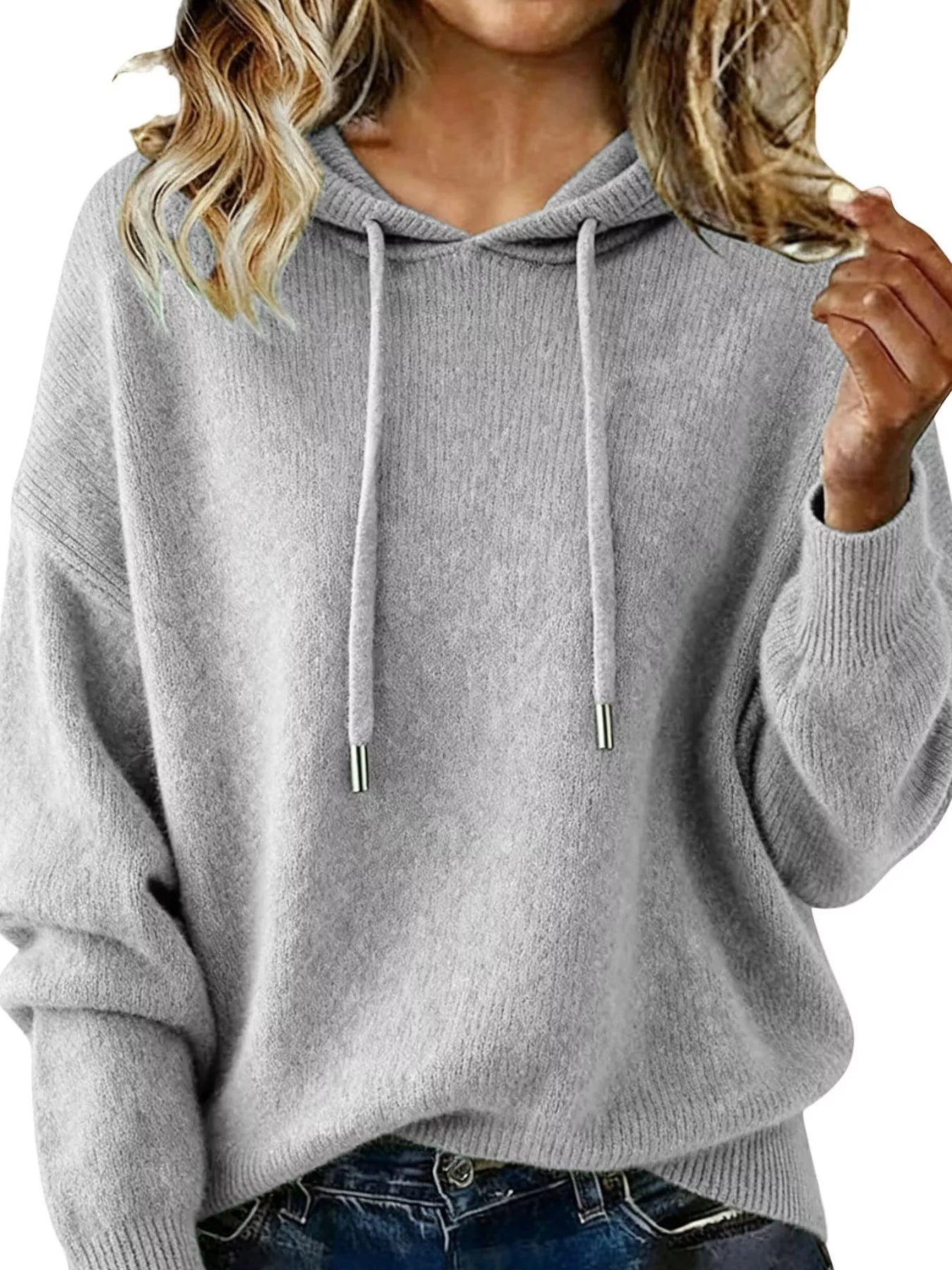 Drawstring Long Sleeve Hooded Sweater