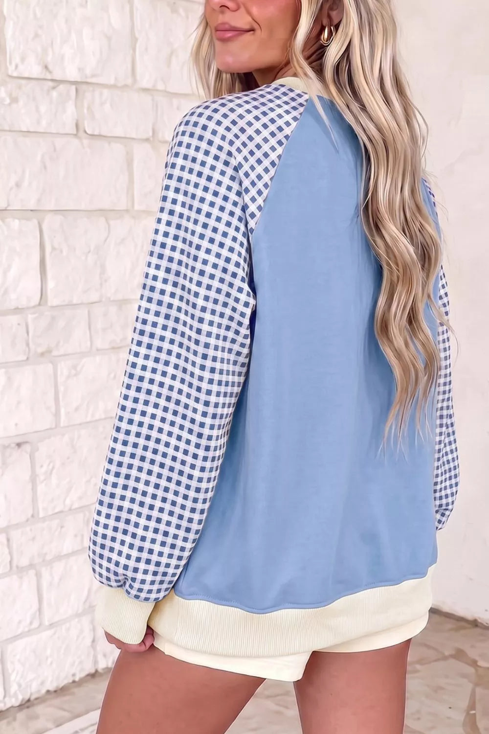 Plaid Raglan Sleeve Round Neck Sweatshirt