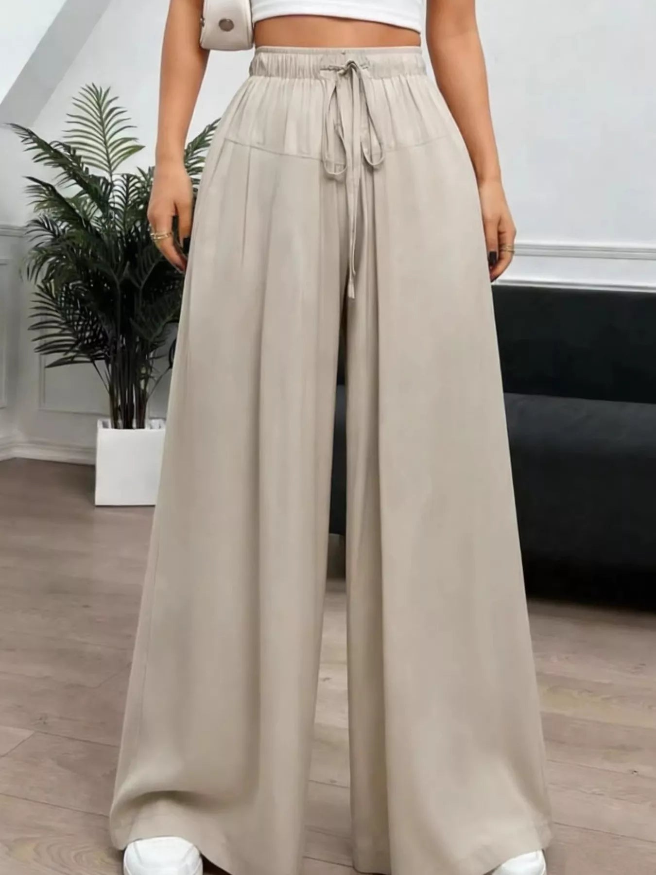Wide-Leg Drawstring Casual Pants
