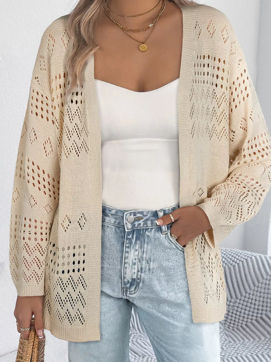 Hollowed Knit Open Front Cardigan