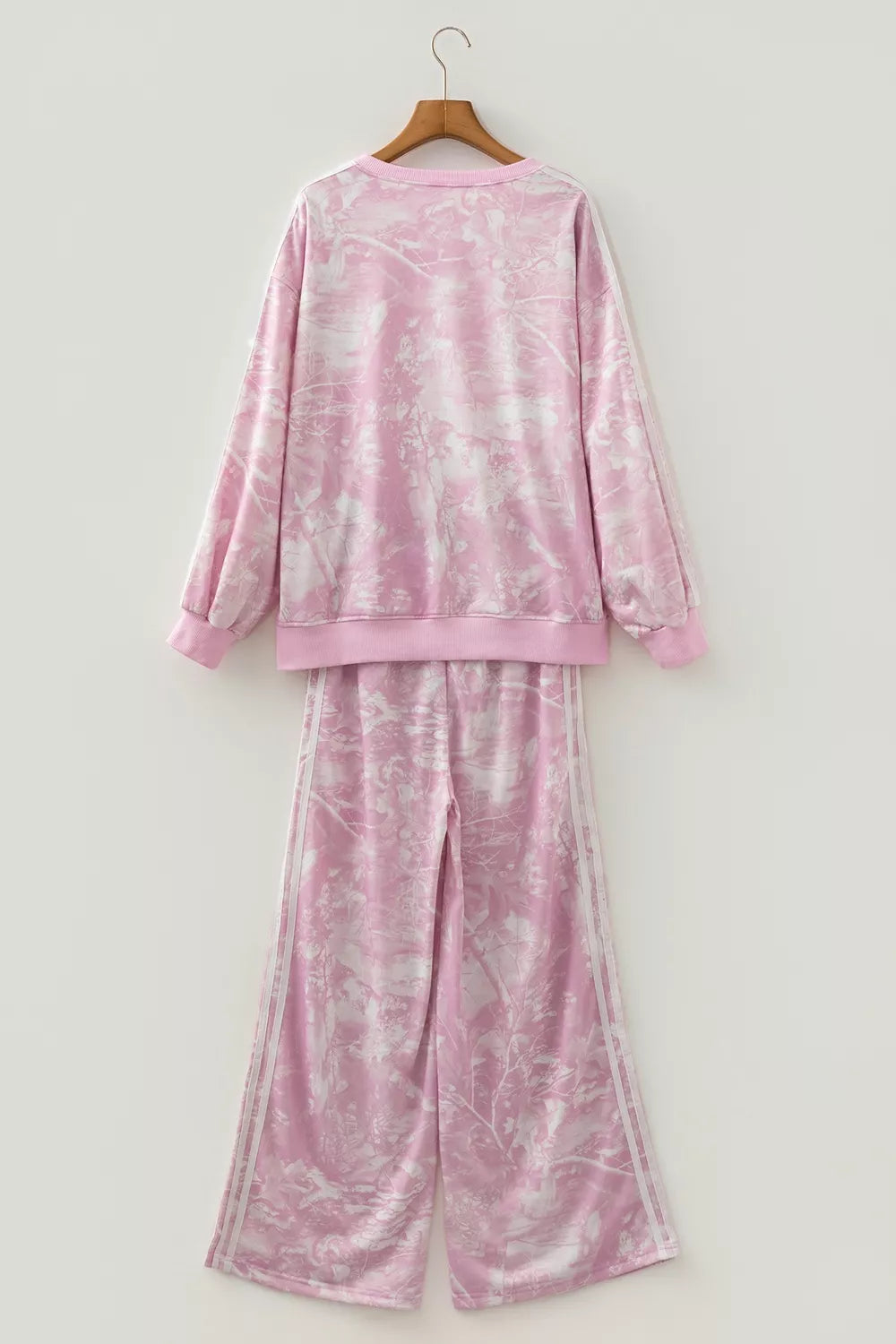 Abstract Print Side Stripe Detail Long Sleeve Top Loose Pants Set