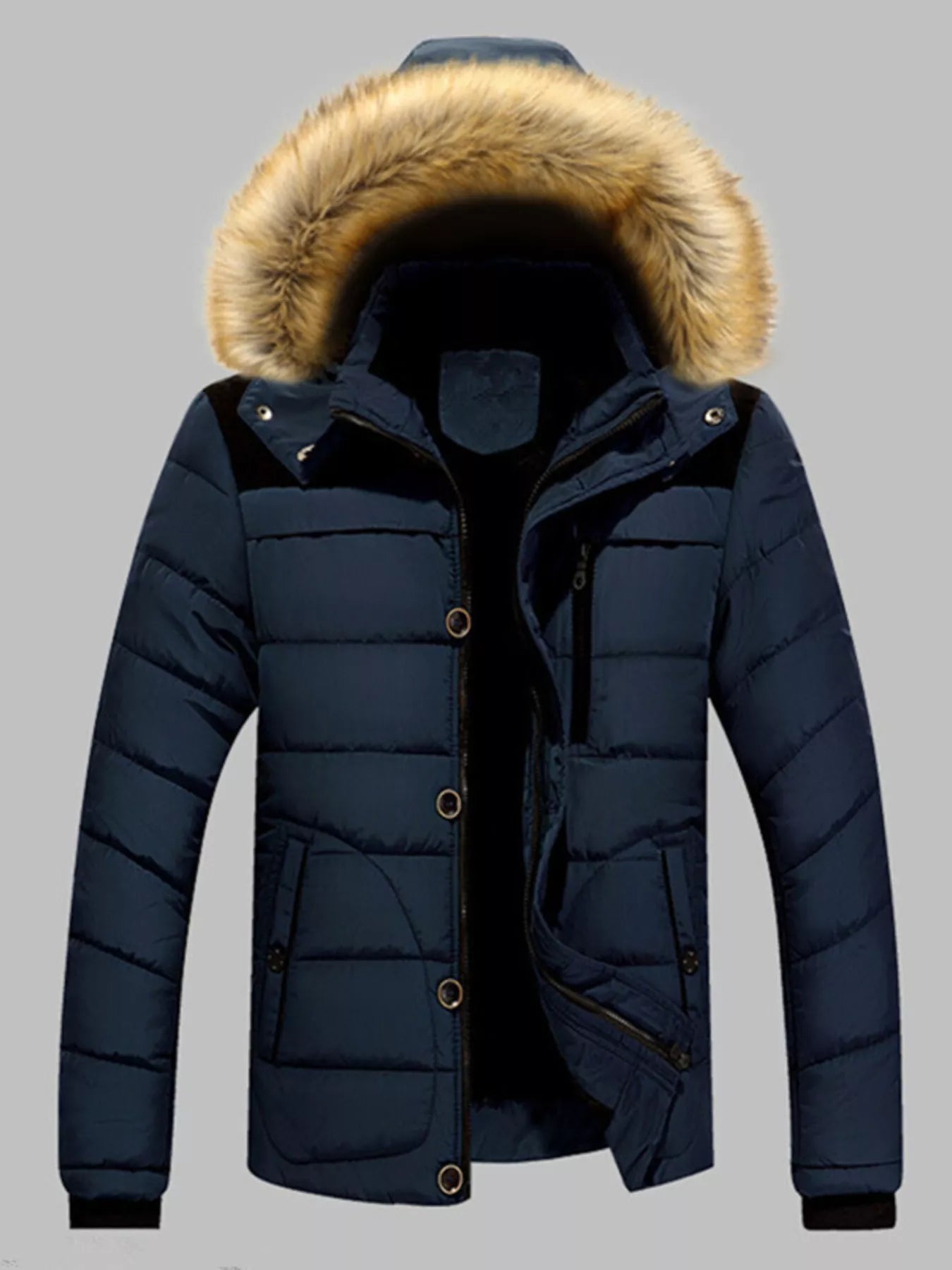 Men's Plus Size Padded Fur Hood Puffer Jacket