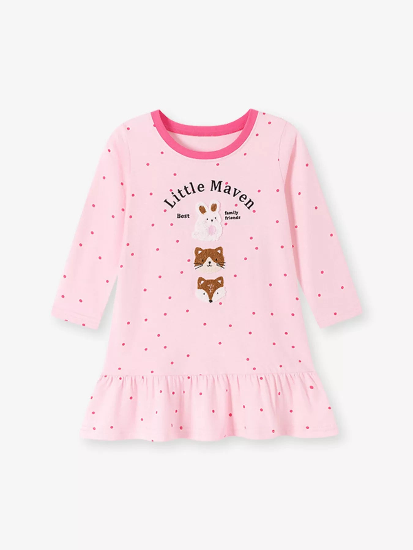 Children's Animal Long-Sleeve Ruffle Hem Dress