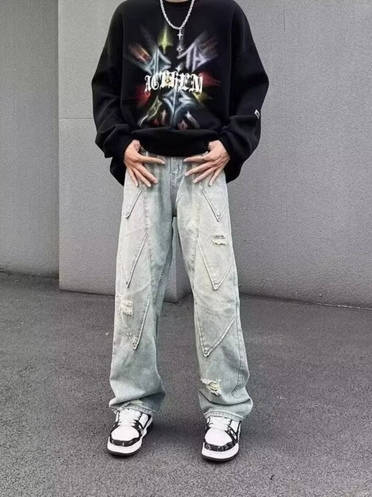 Men's Full Size Distressed Wide Leg Jeans Plus Size