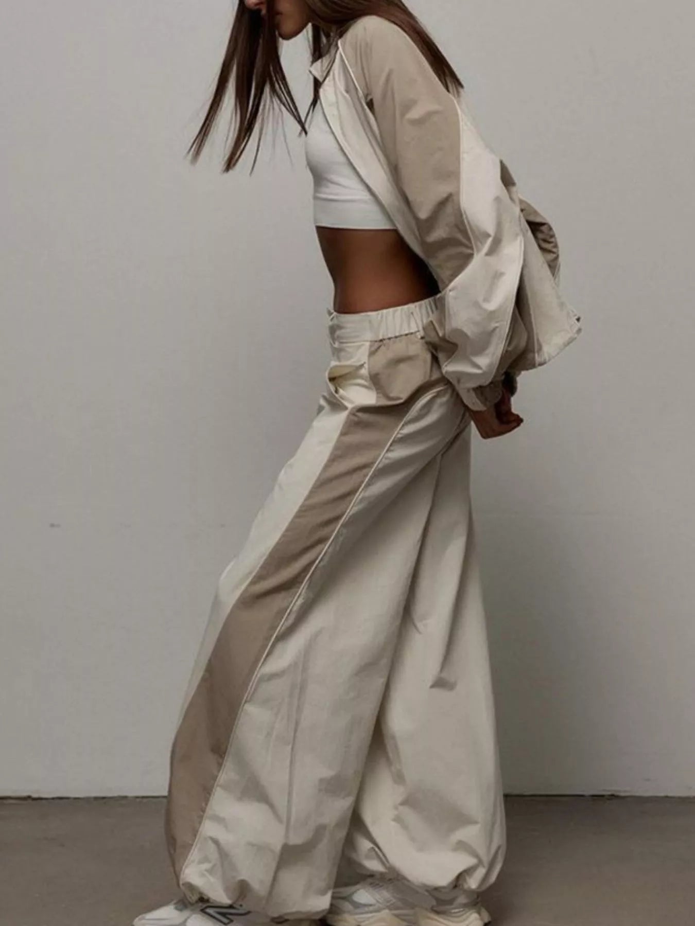 Color Block Zip Up Outerwear and Pants Set