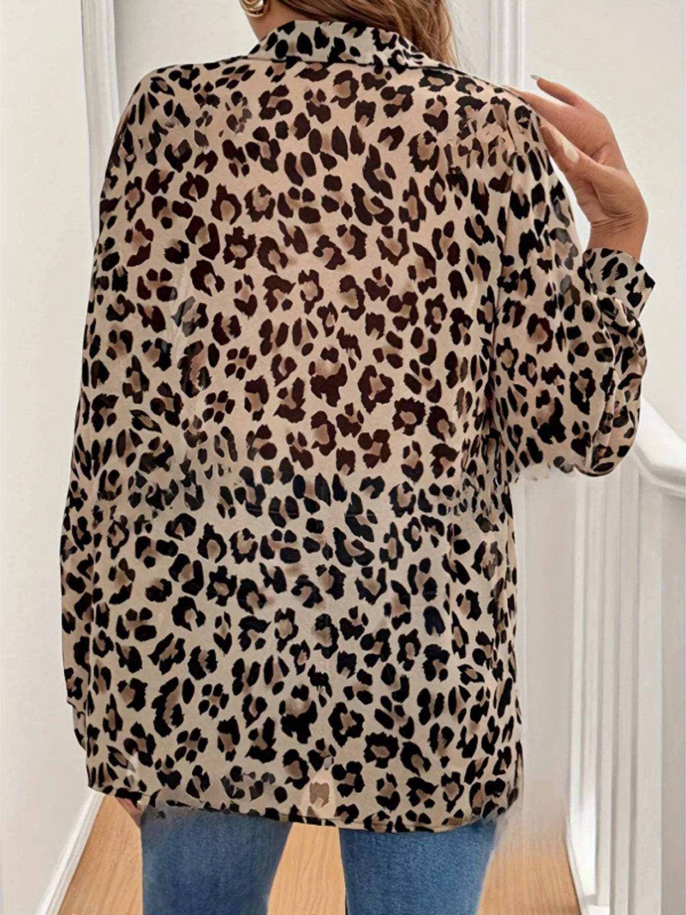 Leopard Print Button-Down Long Sleeve Shirt