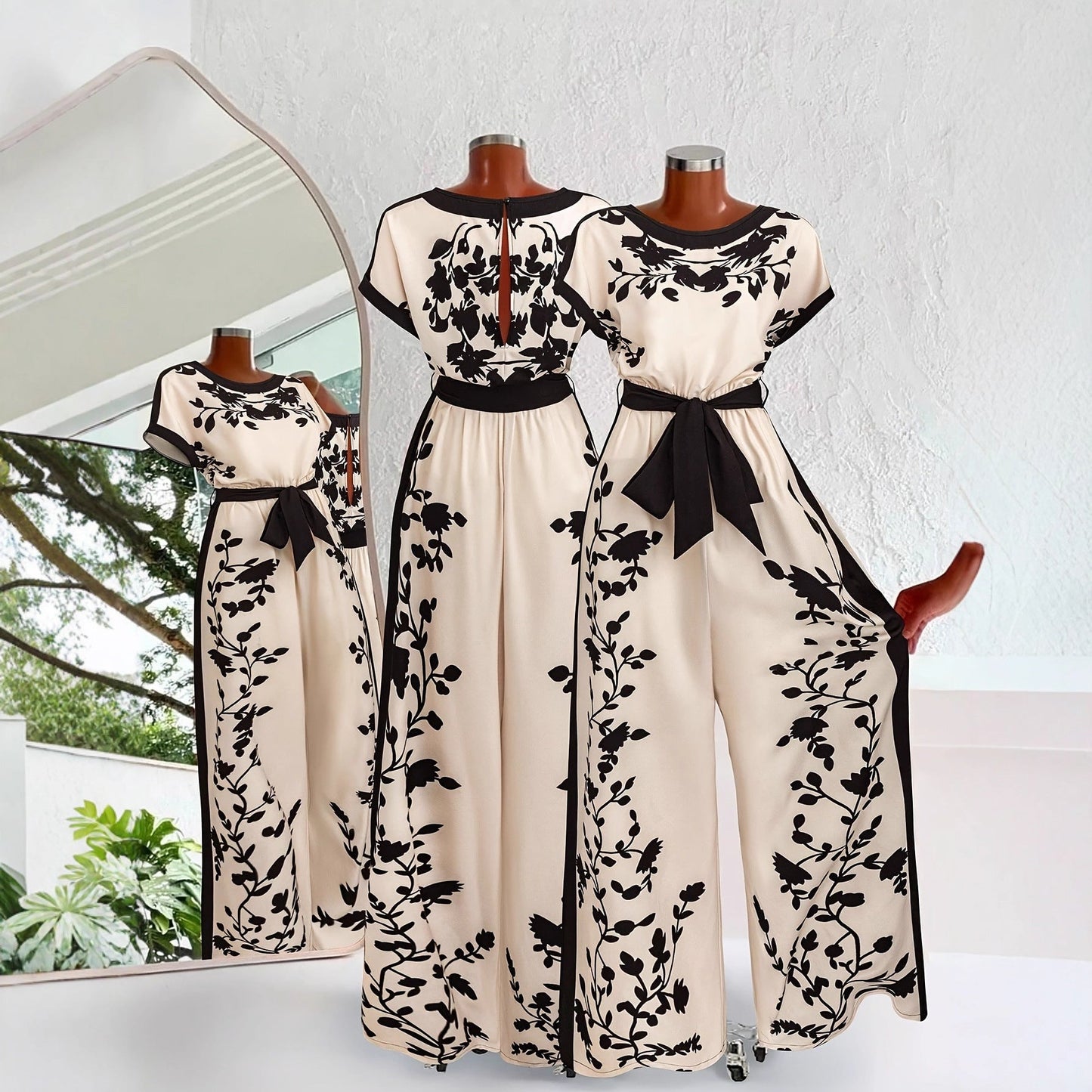 Womens Printed Colorblock Tie-Waist Short-Sleeve Jumpsuit