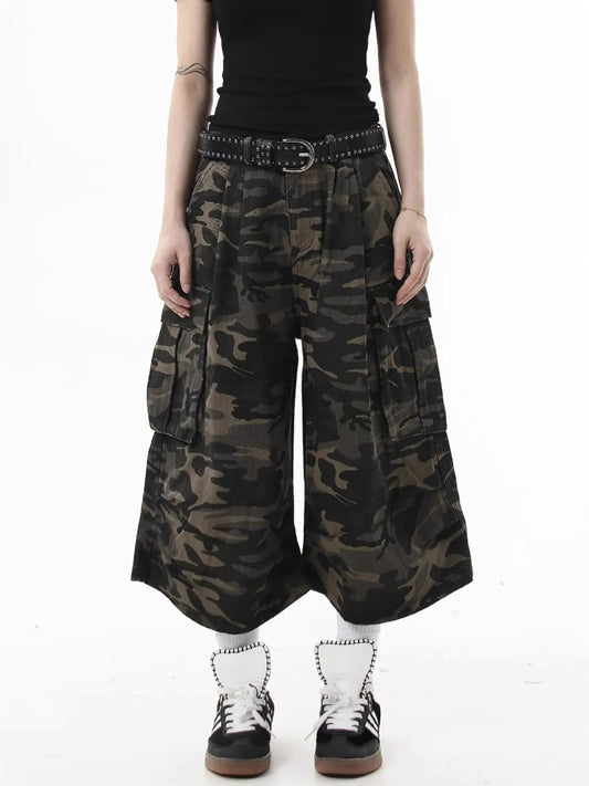 Men's Full Size Camouflage Wide-Leg Cargo Jeans Plus Size