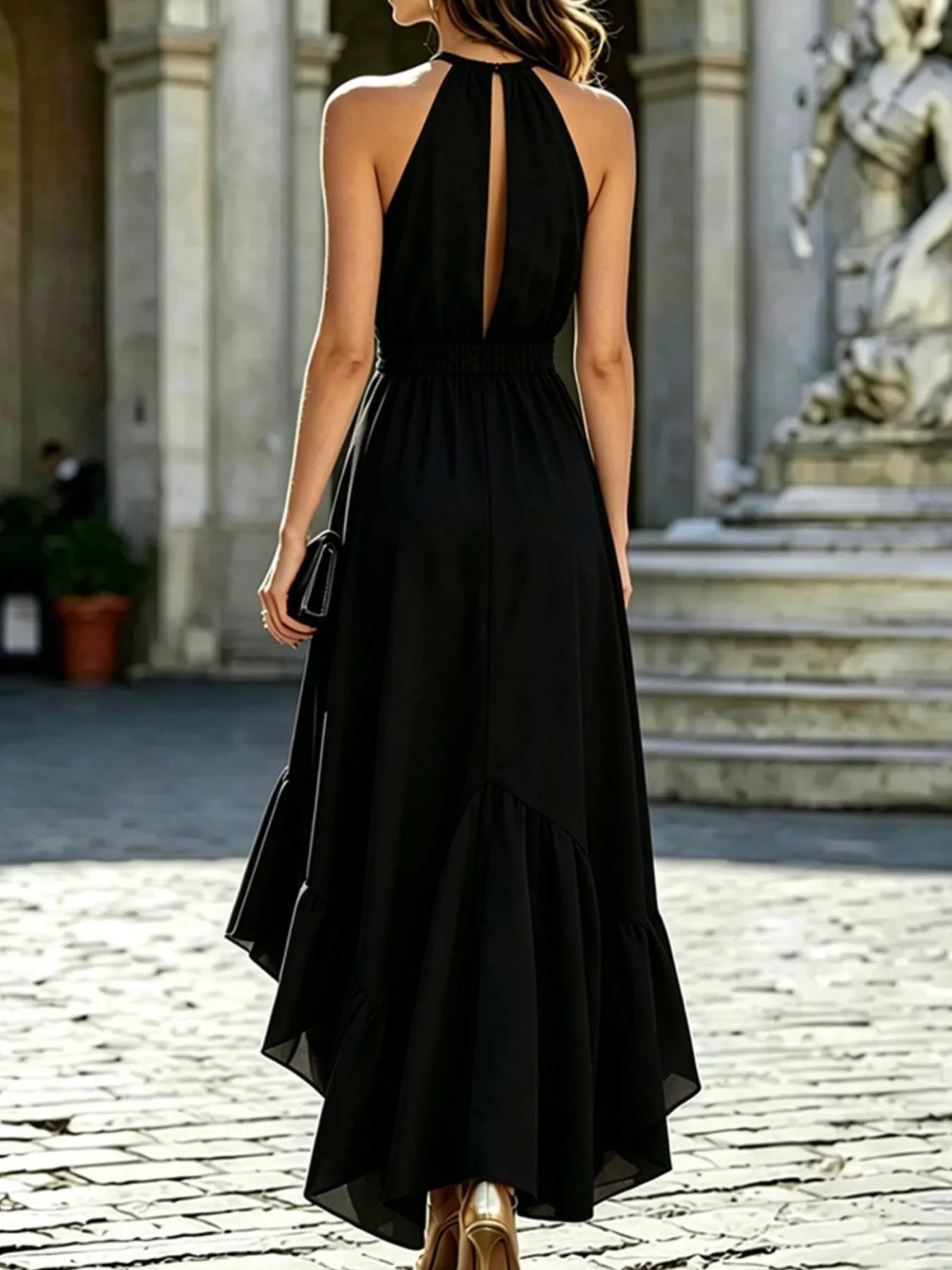 Ruffled High-Low Sleeveless Maxi Dress