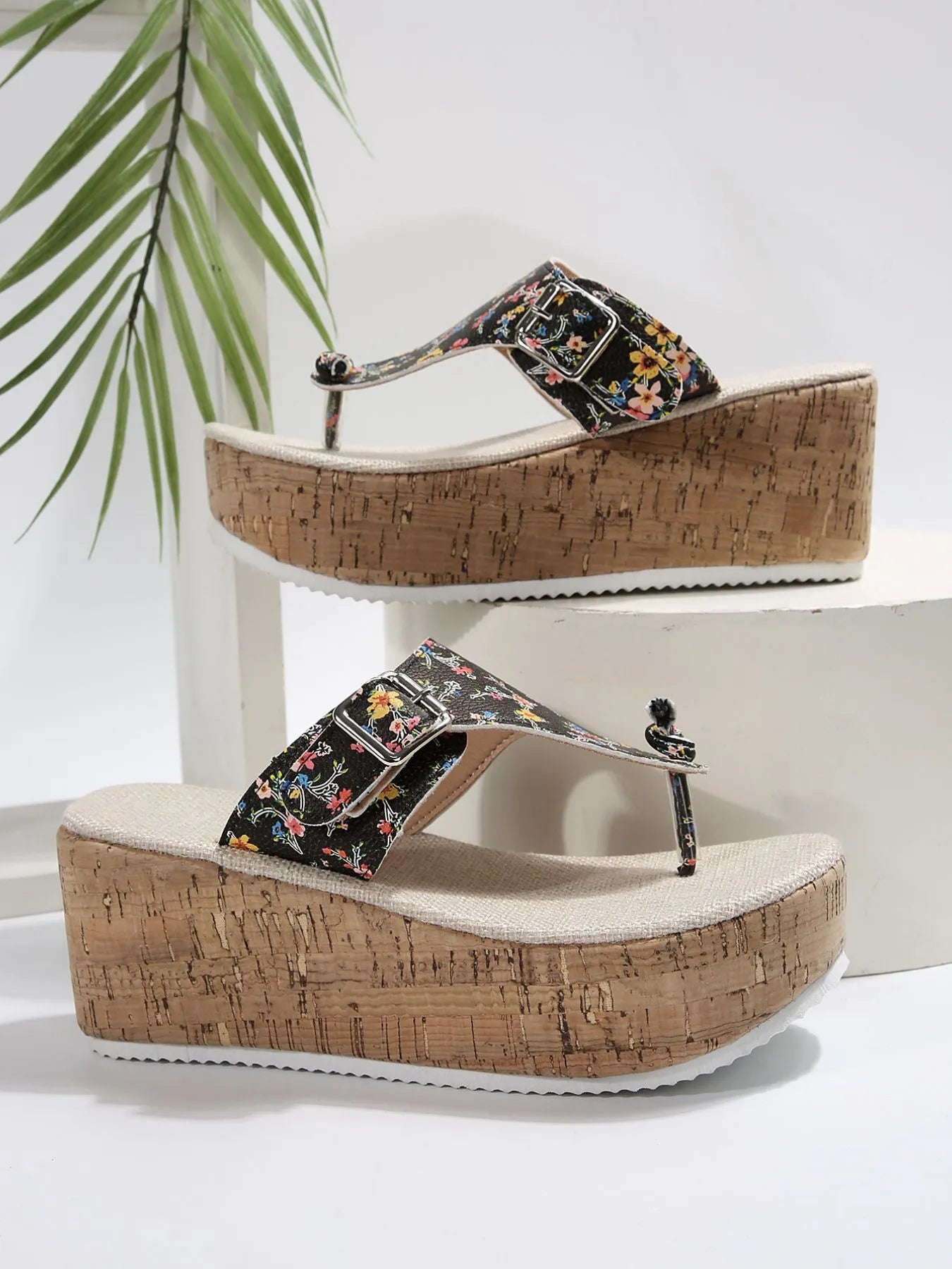 Floral Print Wedge Platform Sandals