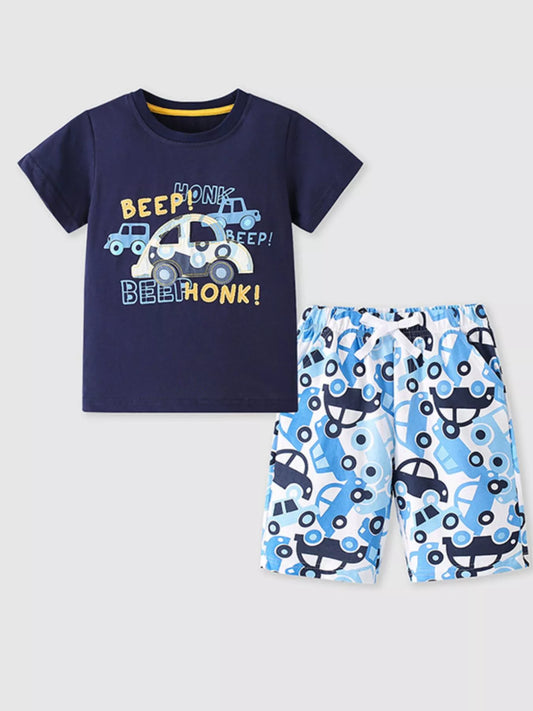 Children's Car Print Tee and Shorts Set