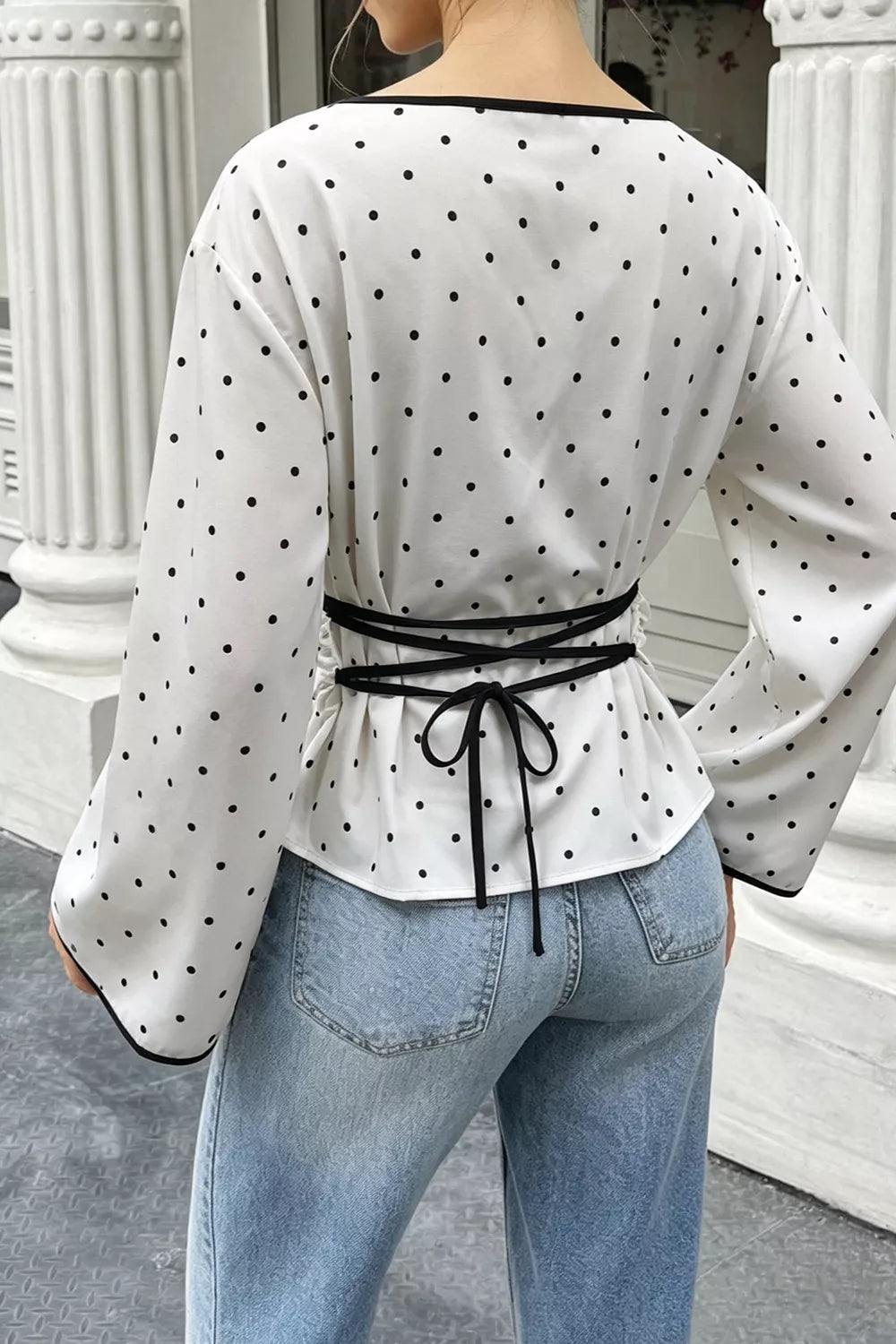 Polka Dot Flare Sleeve Blouse