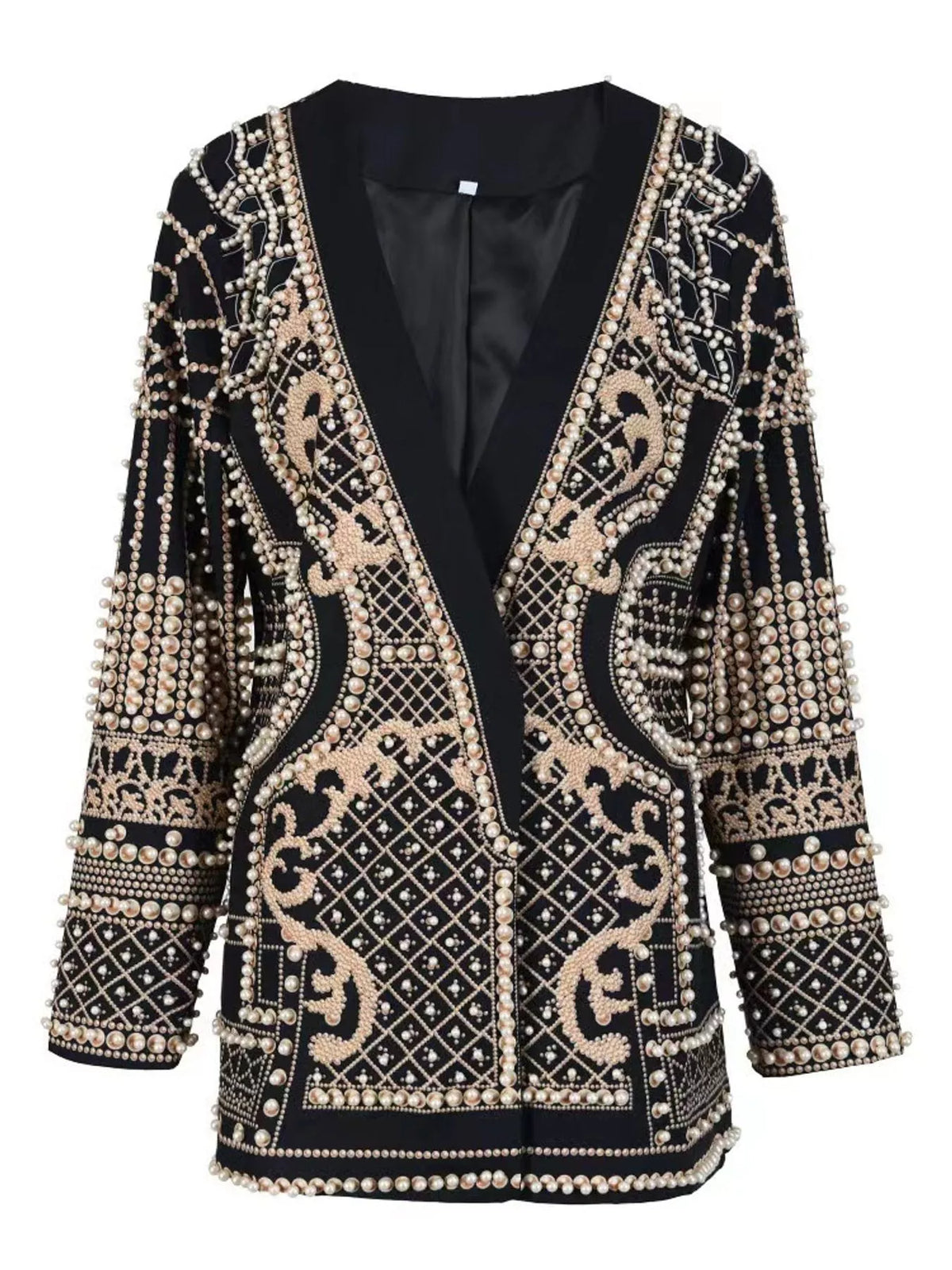 Full Size Embellished Pearl One-Button Blazer Plus Size