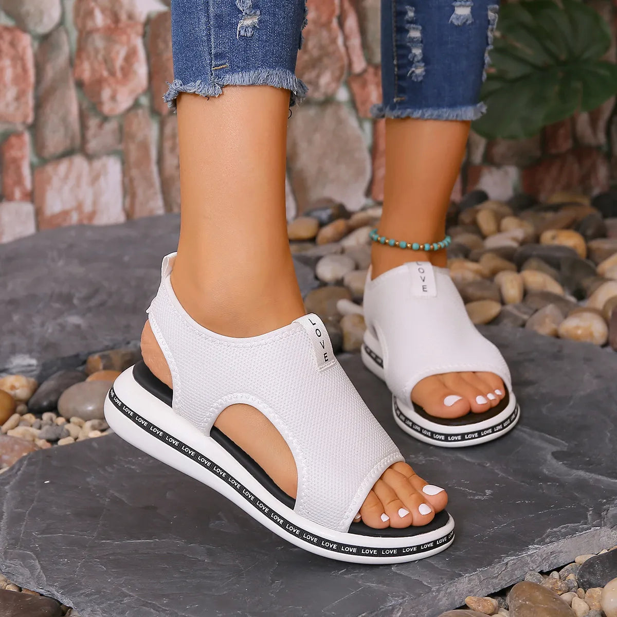 Mesh Open Toe Platform Sandals