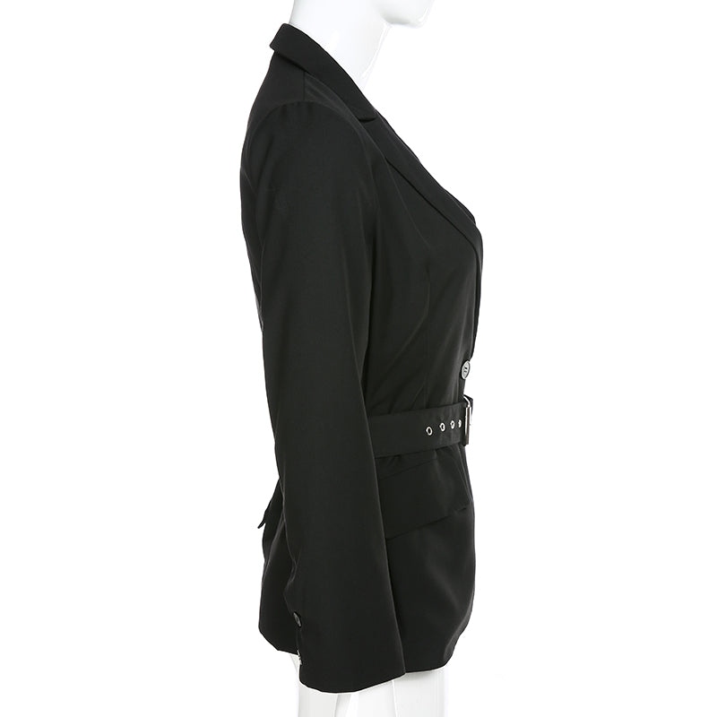 Black Long Blazer With Sashes Autumn Coat (See size chart where applicable)