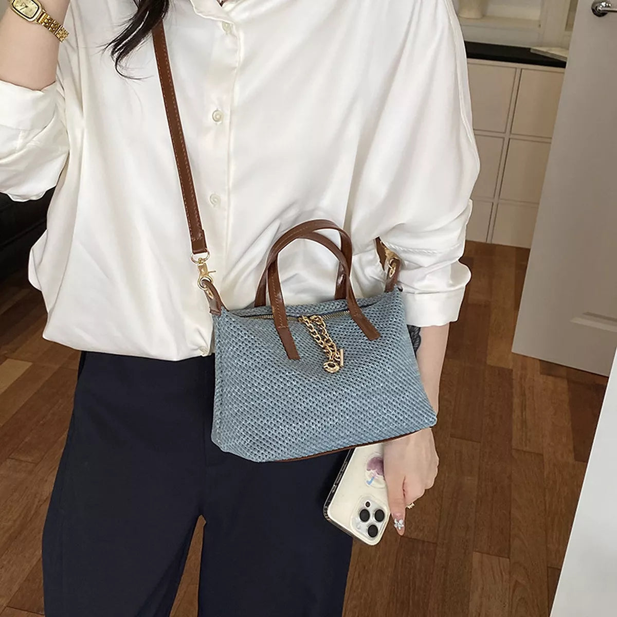 Woven Crossbody Bag with Leather Accents