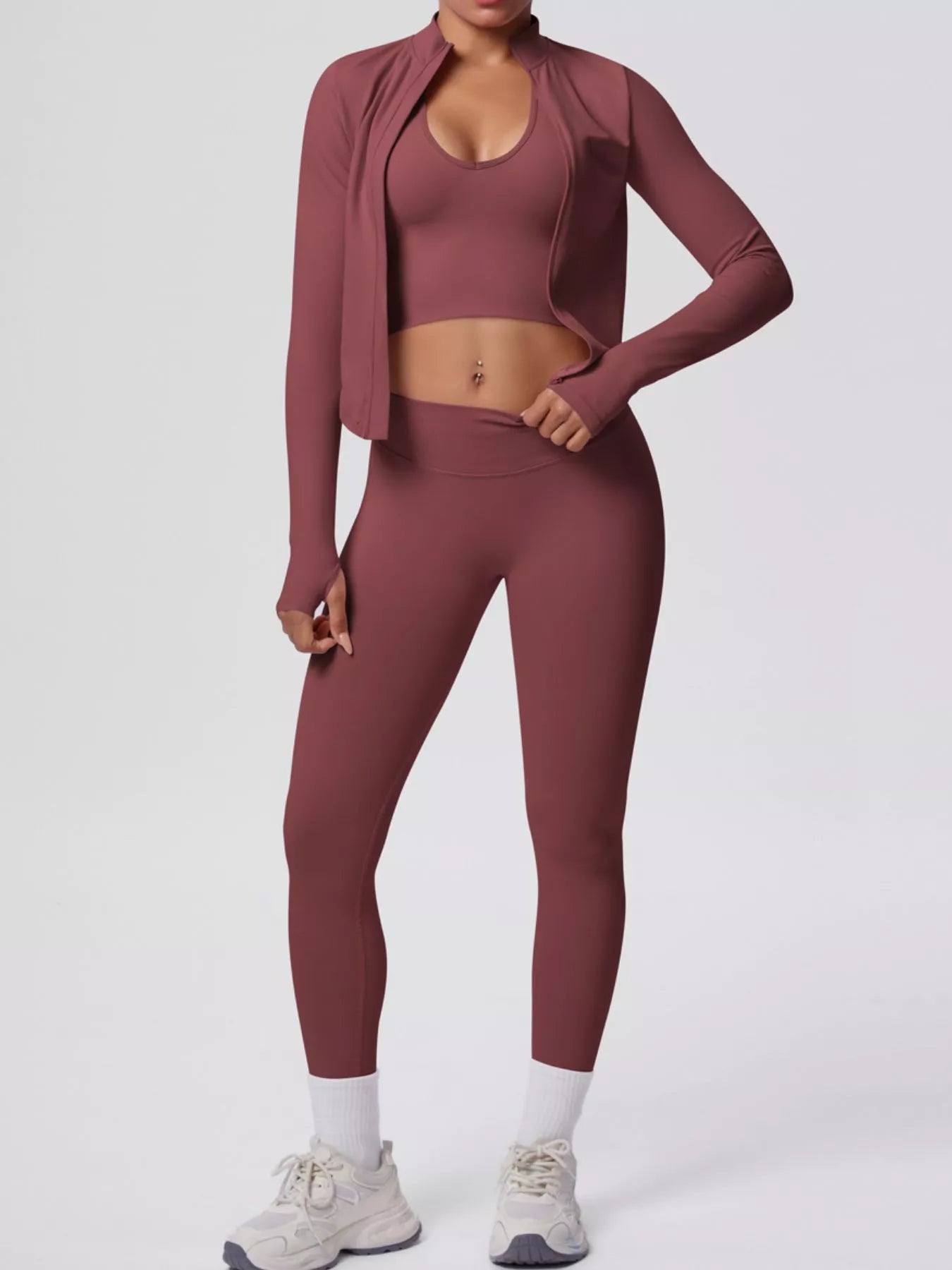 Tank & Zip-Up Jacket and Leggings Three-Piece Active Set